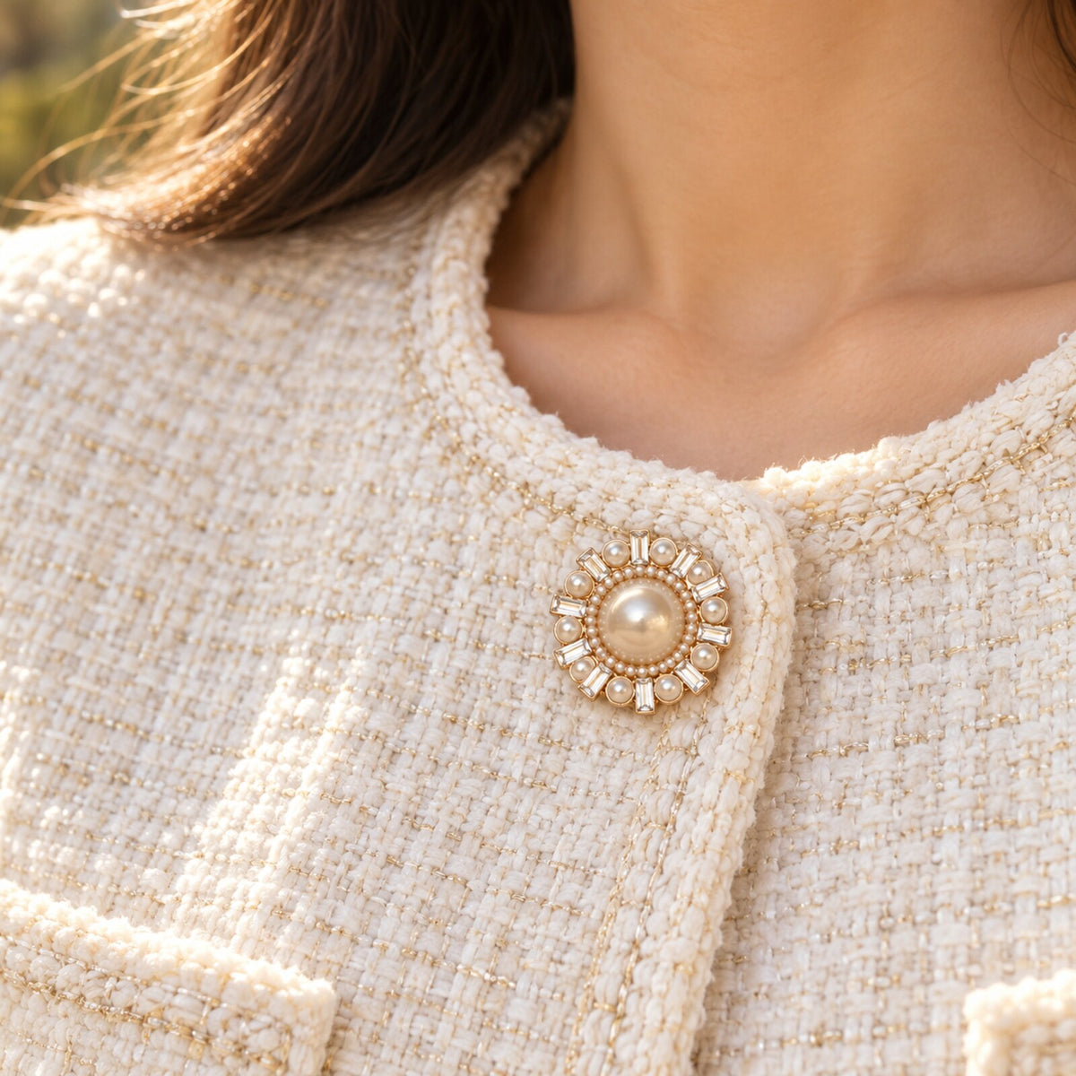 Cache-Bouton Rosace Perle et Strass