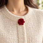Cache-Bouton Fleur Velours Bordeaux