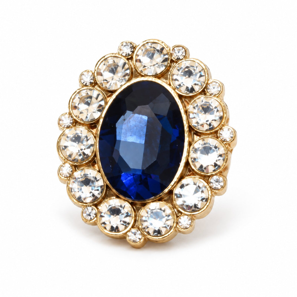 Cache-Bouton Ovale Bleu Saphir Doré