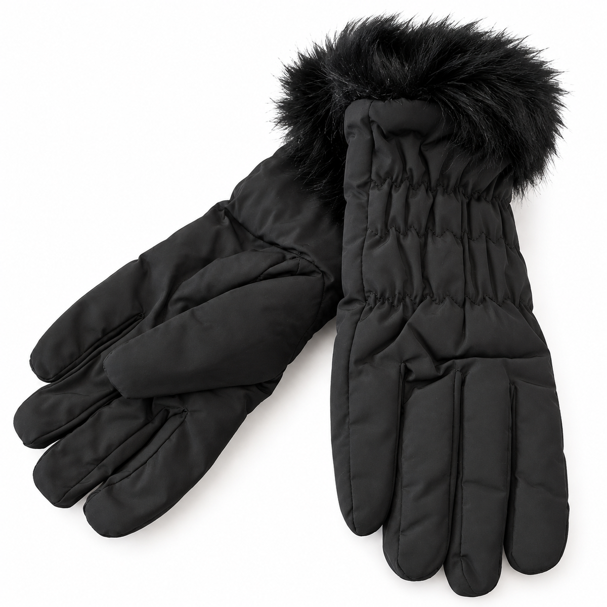 Gants Matelassés Fausse Fourrure Noirs - ModeAccess