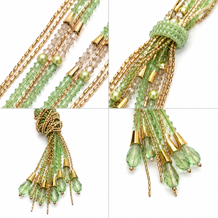 Collier Sautoir Perles Rocaille Vertes Cristaux
