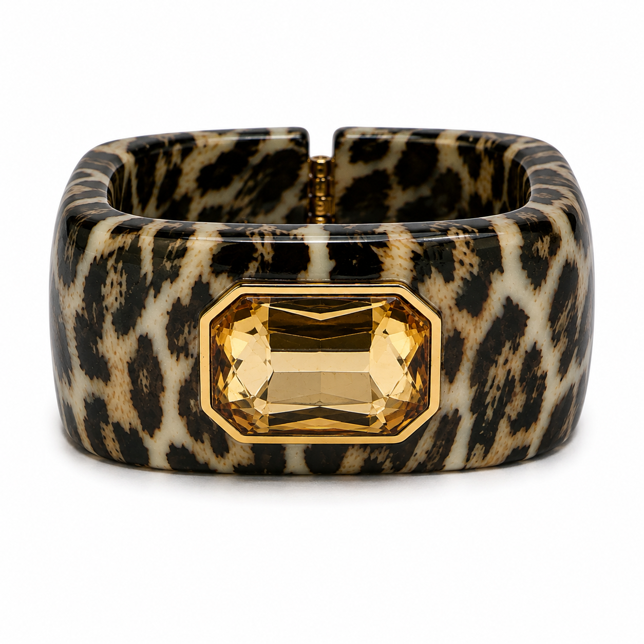 Bracelet Jonc Large Léopard Résine Strass Doré - ModeAccess