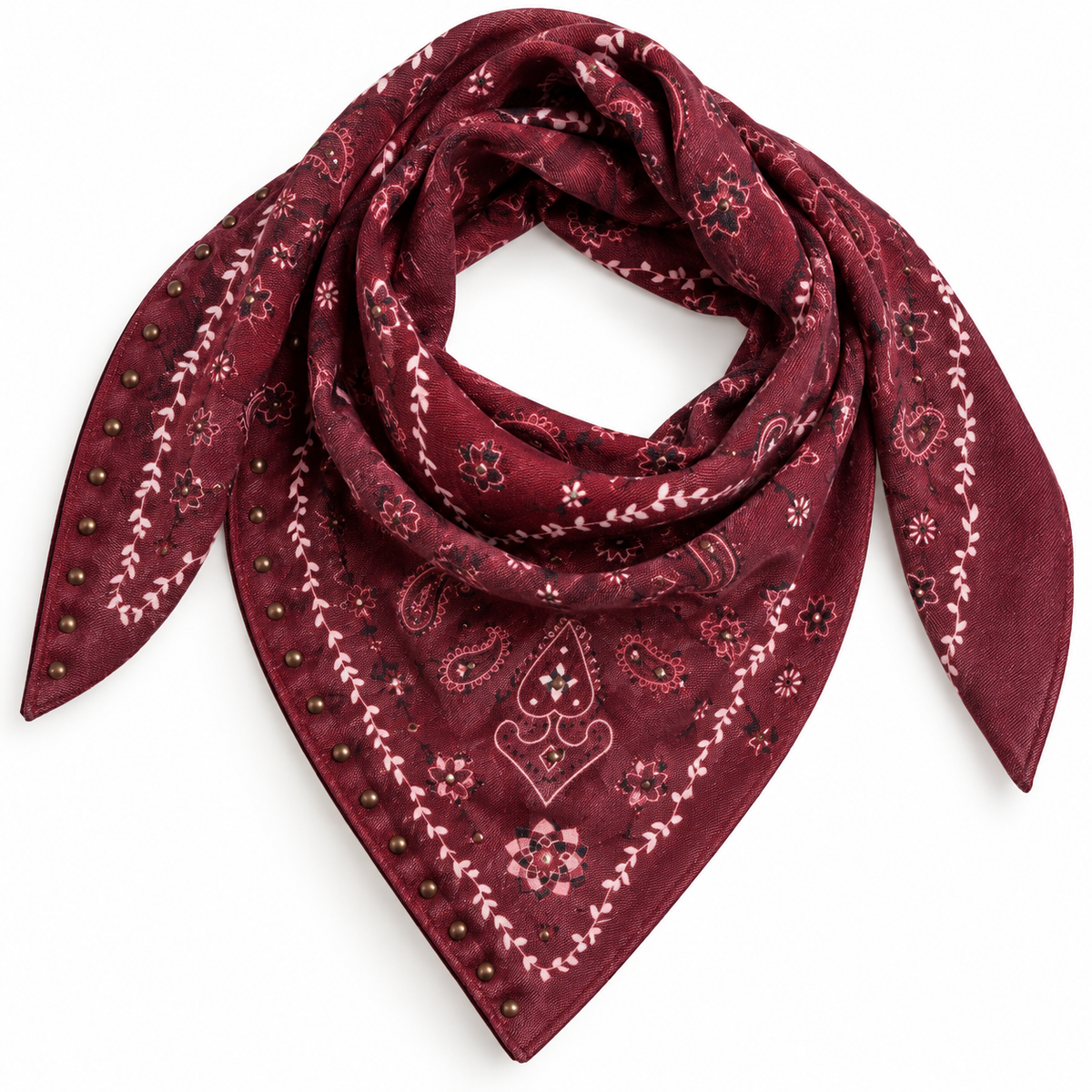 Foulard Carré Paisley Clous 90x90 Taupe - ModeAccess