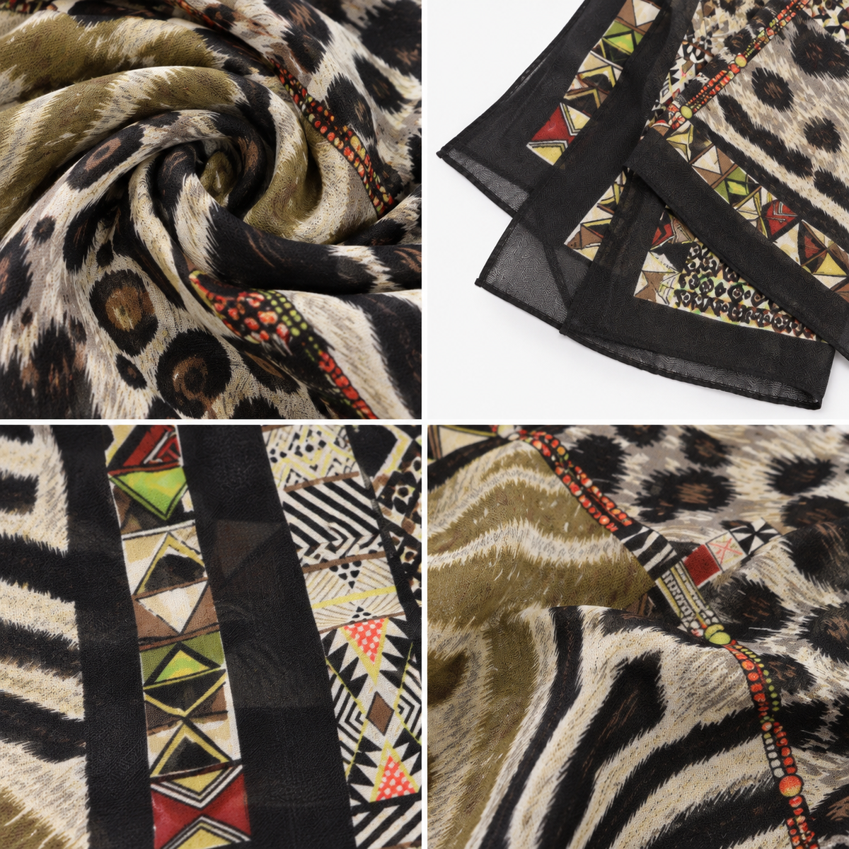 Foulard Imprimé Léopard Zèbre Ethnique Noir Porté - ModeAccess