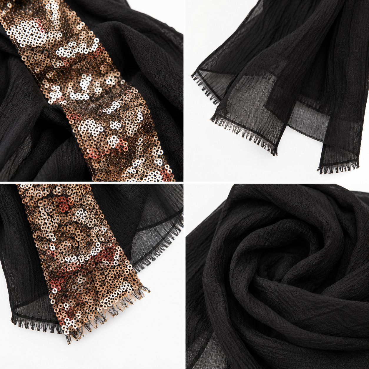 Foulard Écharpe Sequins Dorés Noir - ModeAccess