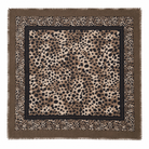 Foulard Carré Imprimé Léopard Frangé Camel Noir Détail - ModeAccess