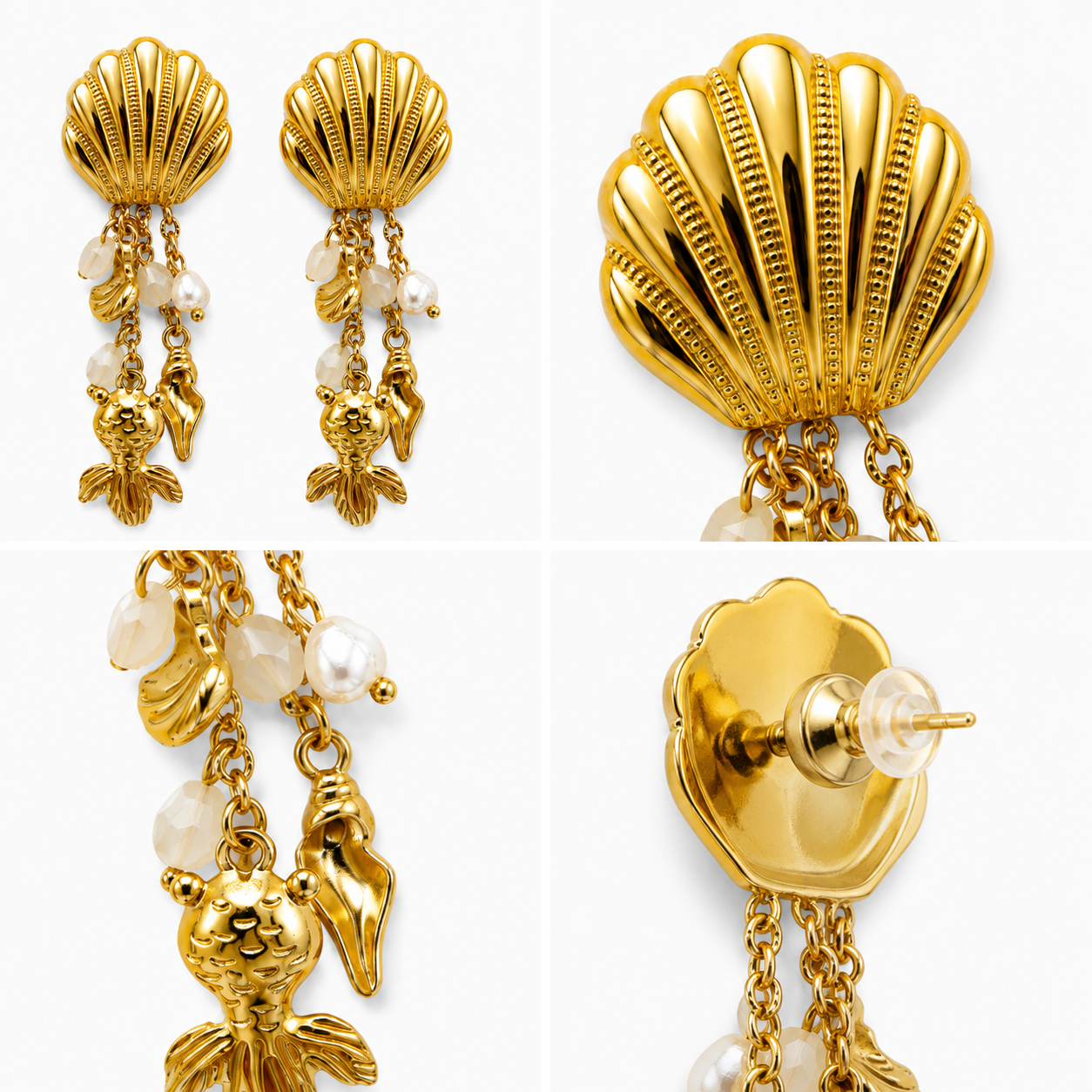 Boucles d'Oreilles Coquillage Doré Détail Charms - ModeAccess