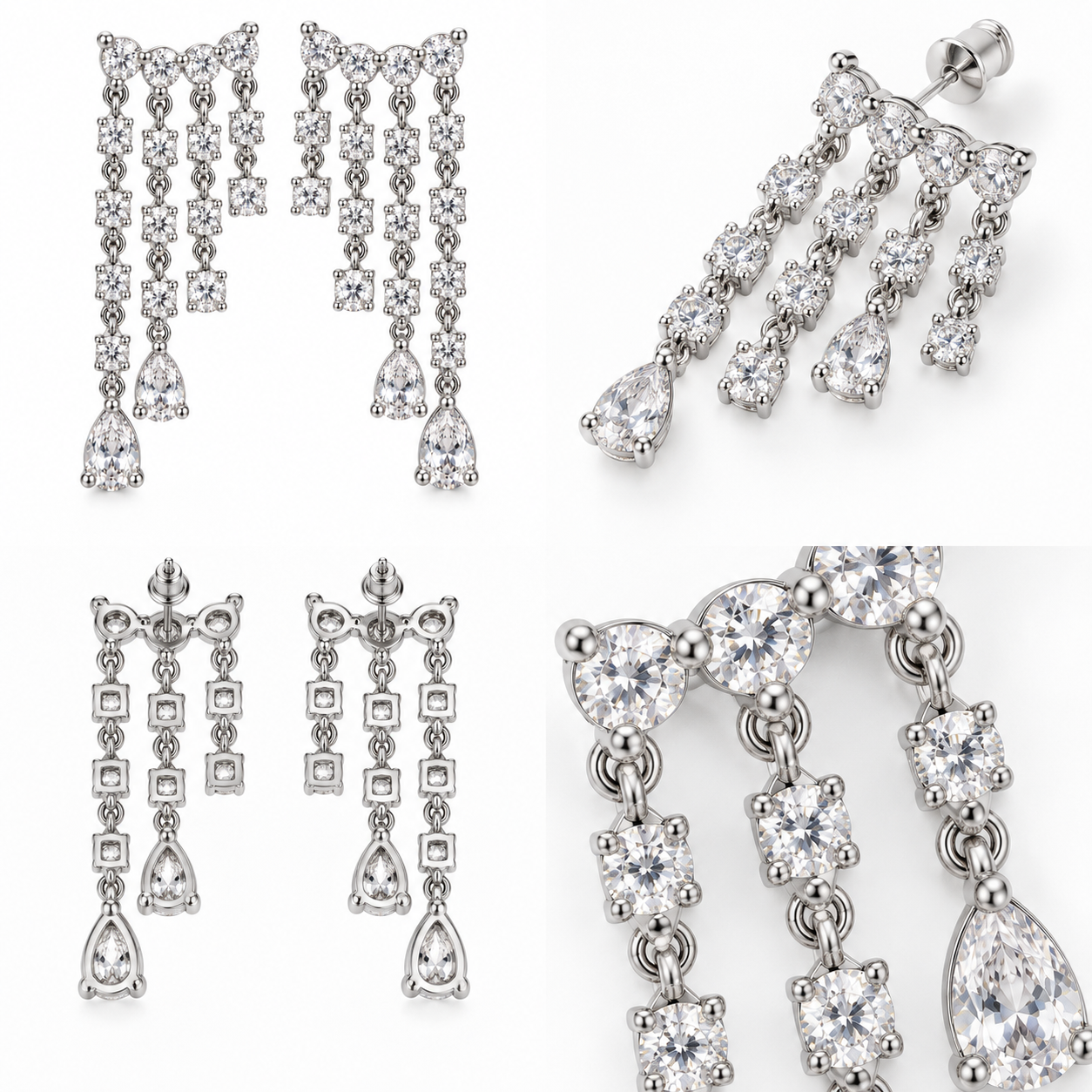 Boucles d'Oreilles Cascade Zircons Argentées - ModeAccess