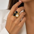 Bague Cluster Onyx Perle Baroque Dorée - ModeAccess