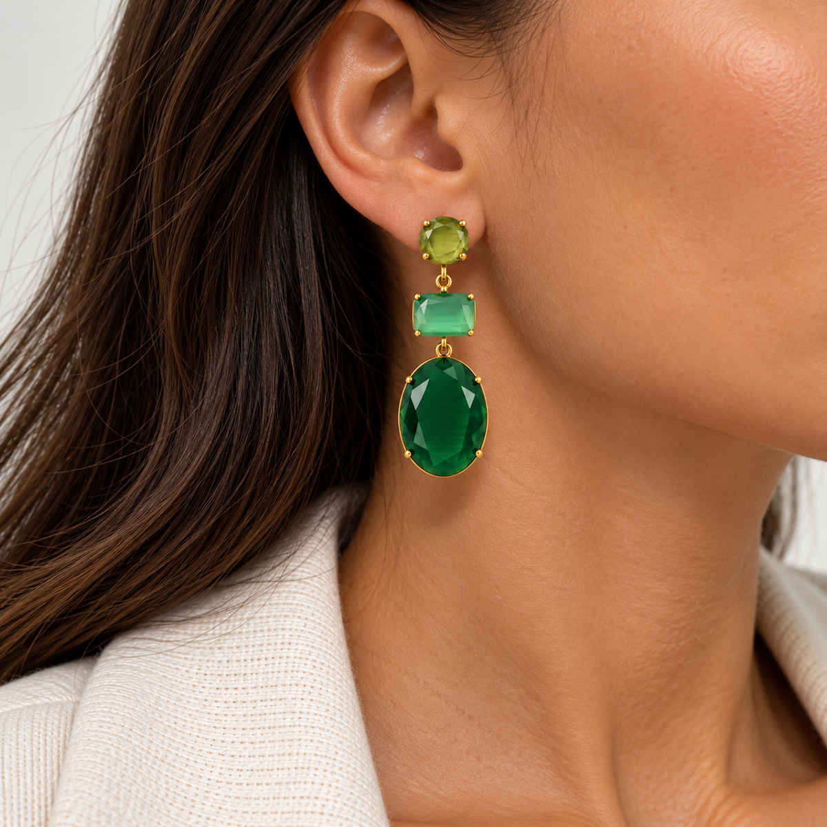 Boucles d’Oreilles Pendantes Trio Facetté Ovale - ModeAccess