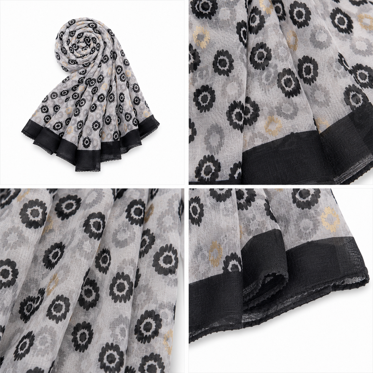 Foulard imprimé fleur Noir & doré - ModeAccess