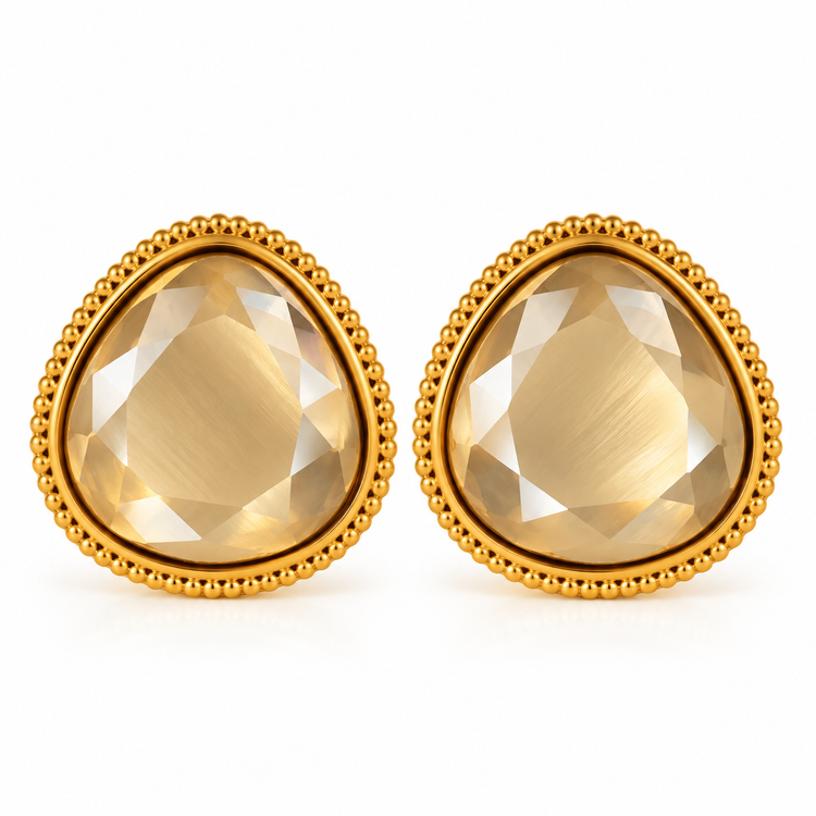 Boucles d’Oreilles Clip Verre Facetté - ModeAccess - Champagne