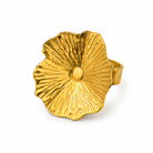 Bague Fleur Dorée Sculptée Plateau Large Nervures Rayonnantes Ajustable - ModeAccess