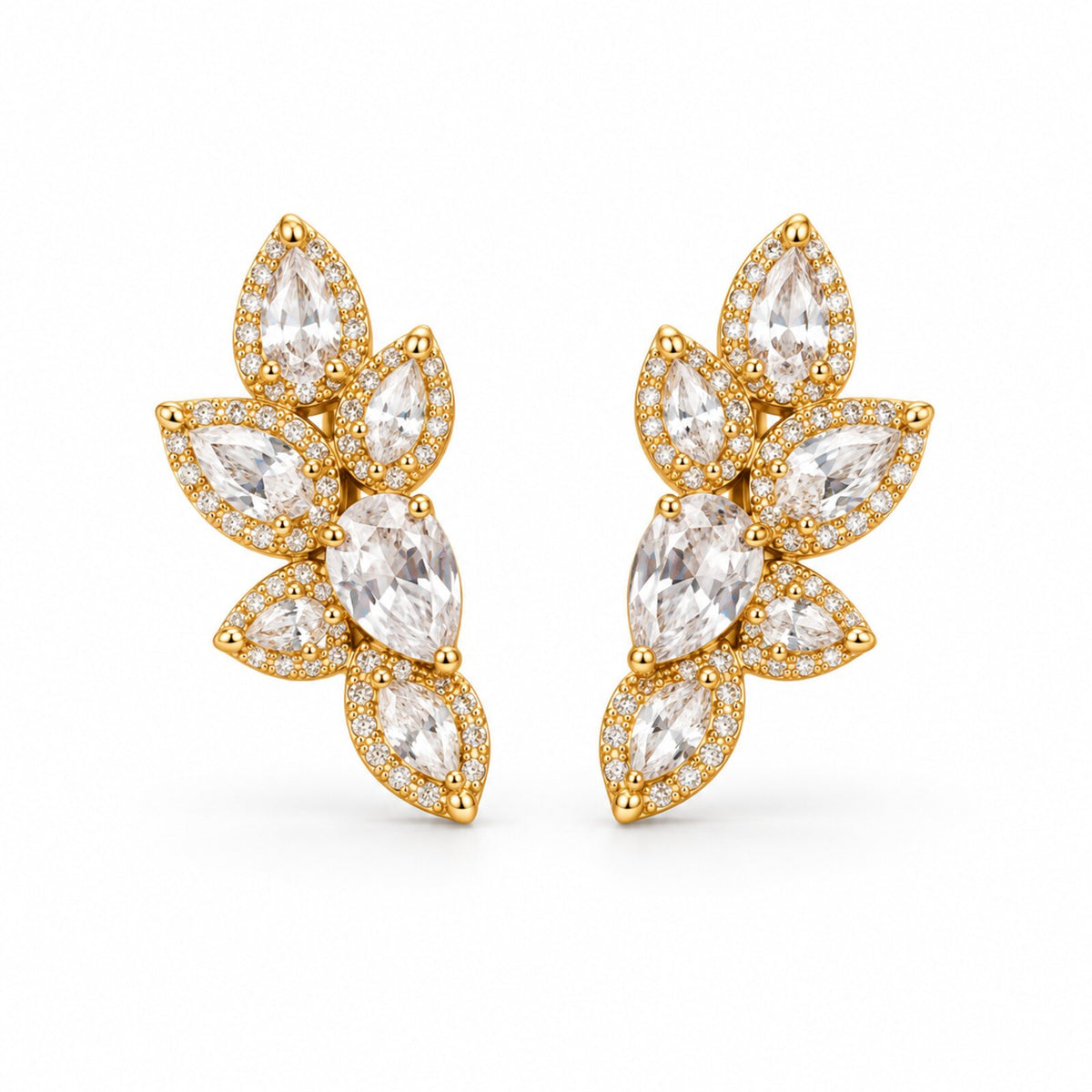 Boucles d’Oreilles Grappe de Strass Dorées
