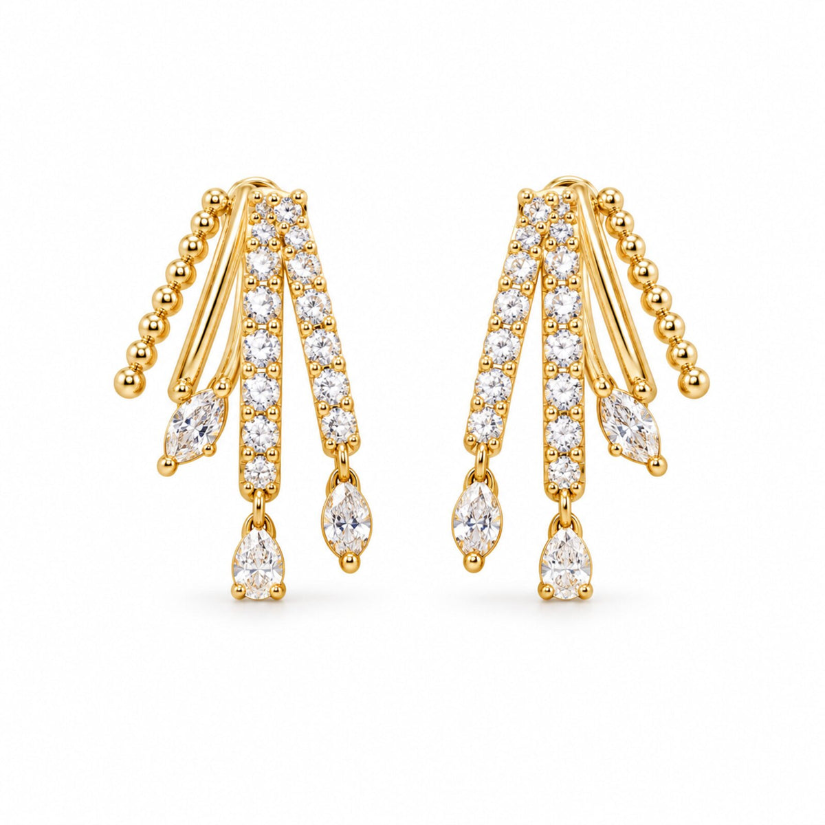 Boucles d’Oreilles Triple Barrette Strass Dorées