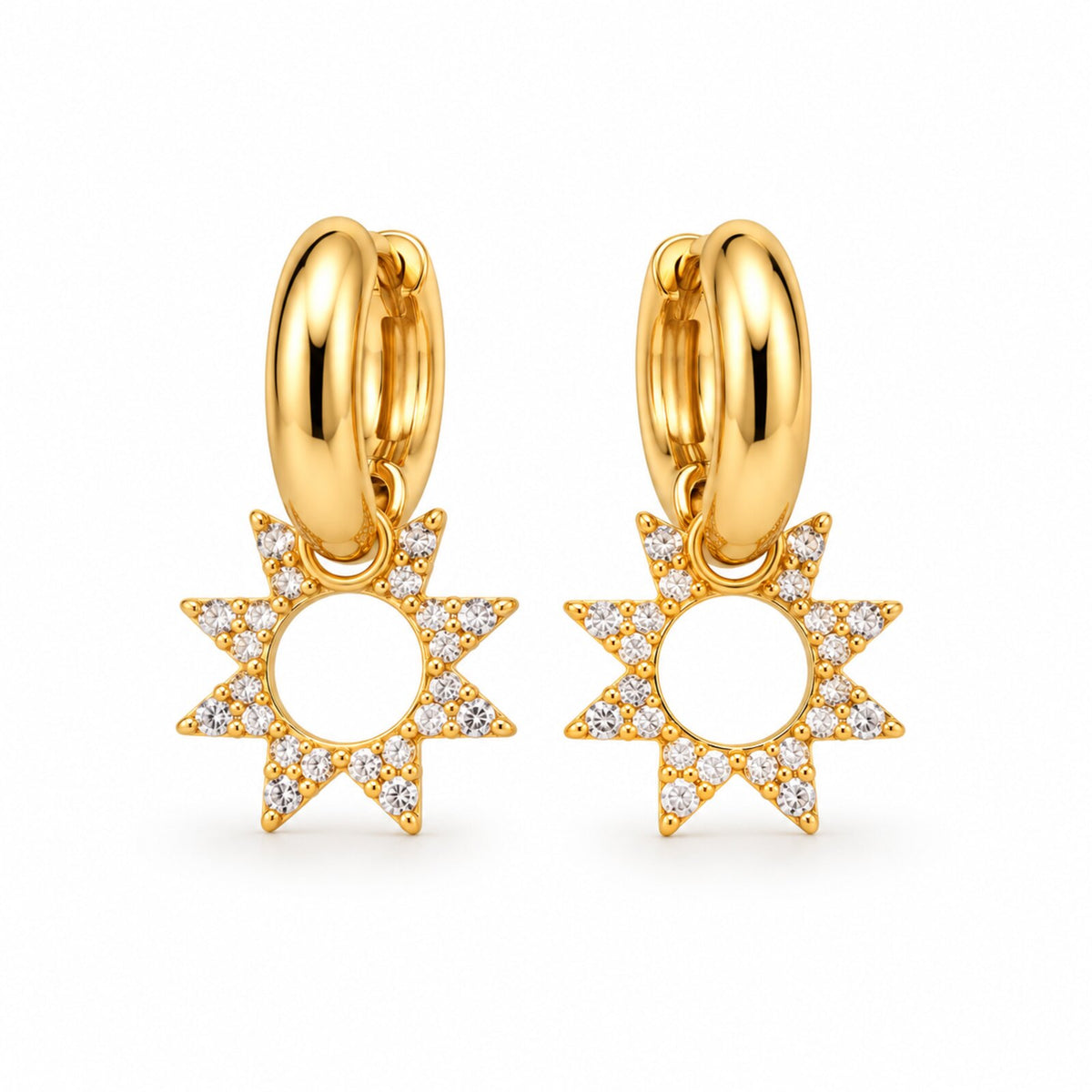 Boucles d’Oreilles Créoles Soleil Strass Dorées