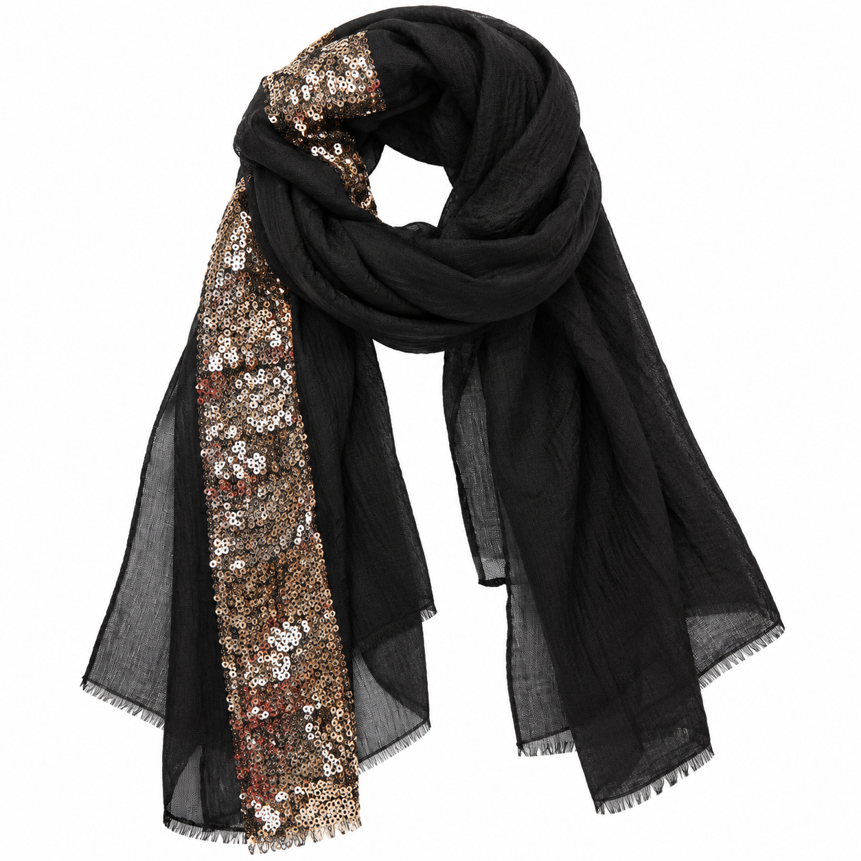 Foulard Écharpe Sequins Dorés Noir - ModeAccess