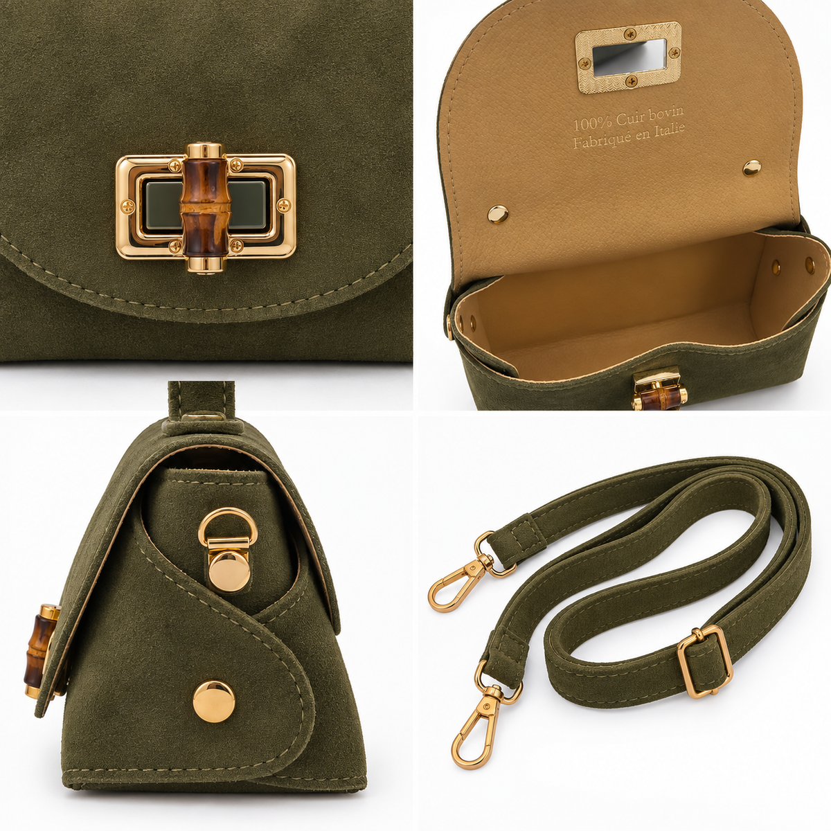 Mini Sac Trapèze Cuir Fermeture Bambou - ModeAccess
