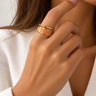 Bague Double Anneau Émail Saumon Doré - ModeAccess