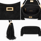 Sac Hobo Cuir Franges Noir détail - ModeAccess
