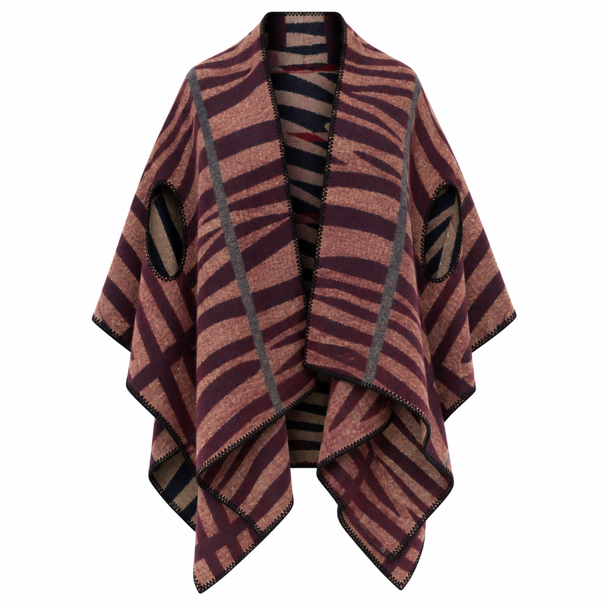 Poncho Réversible Rayures Zébrées Face Prune Rose - ModeAccess