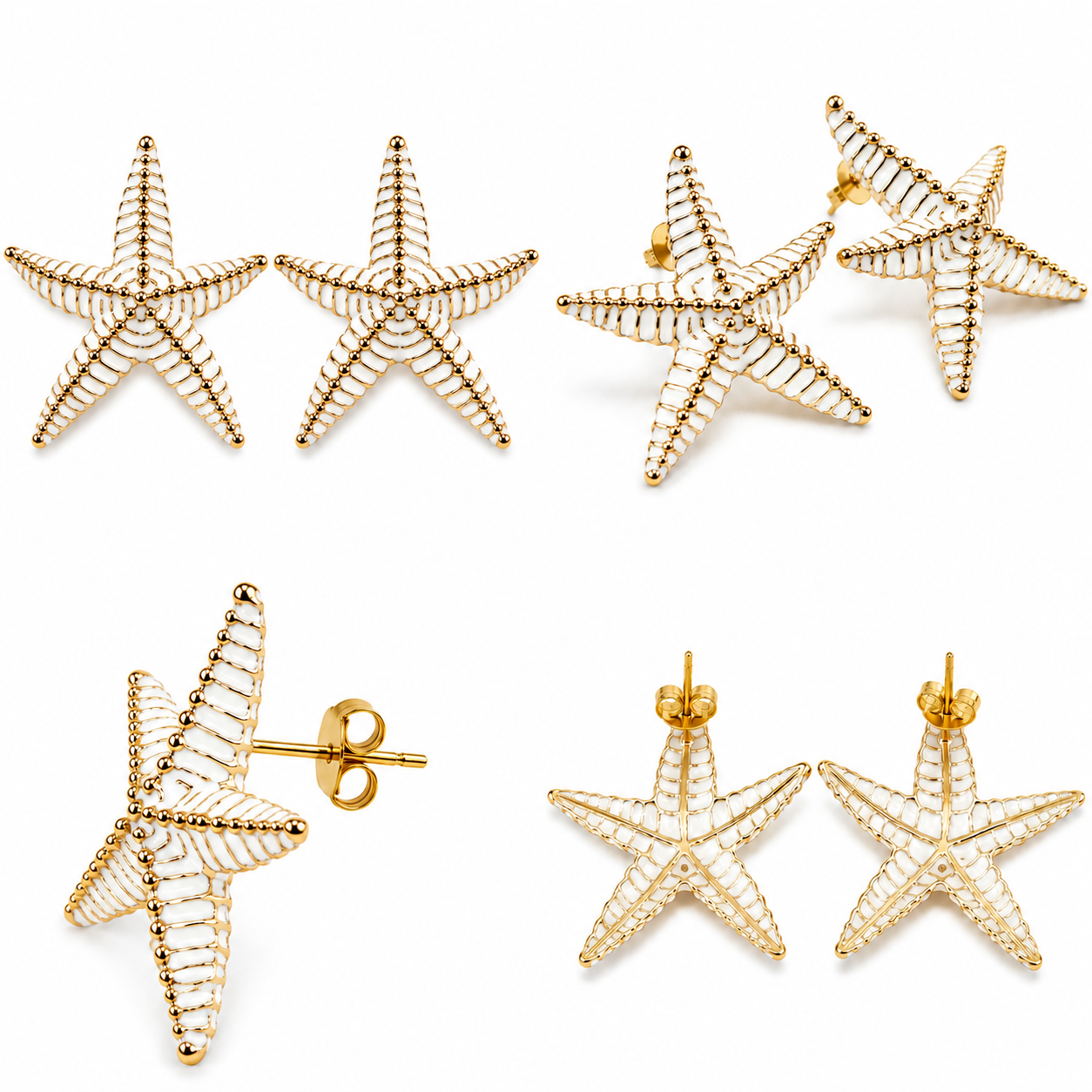 Boucles d'Oreilles Étoile de Mer Blanche Détail - ModeAccess