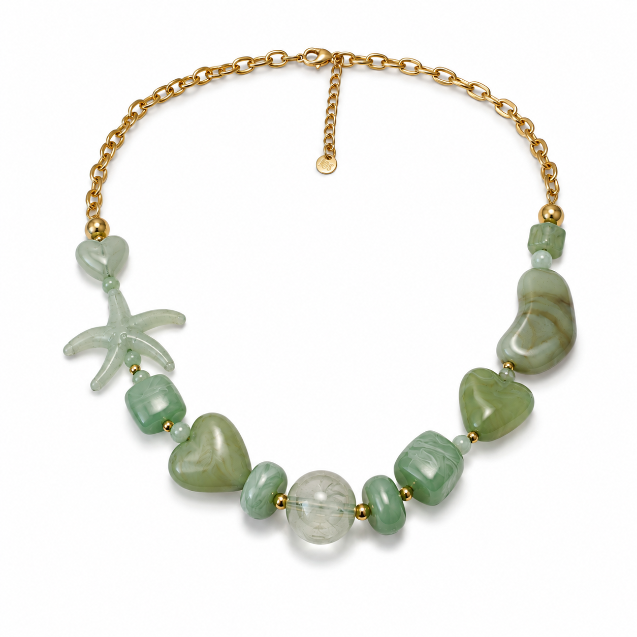 Collier Perles Résine Étoile de Mer Vert Sauge Doré - ModeAccess