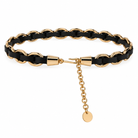 Ceinture Chaîne Anneaux Dorés Cuir Noir - ModeAccess