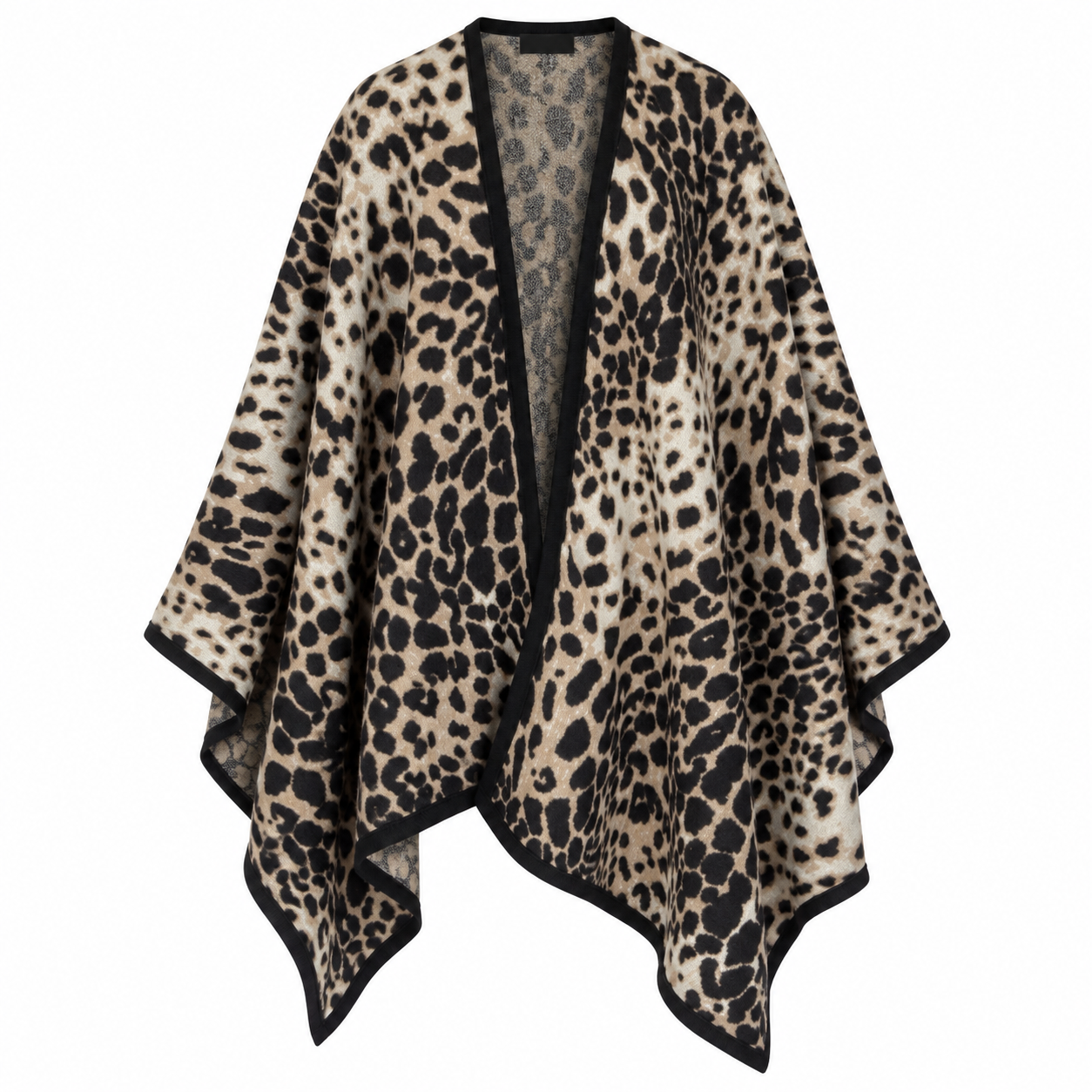 Cape Poncho Imprimé Léopard Beige Noir - ModeAccess